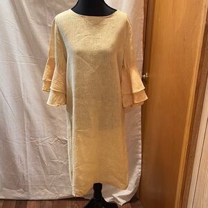 Cream Sheath Dress with Bell Sleeves and Crew Neck